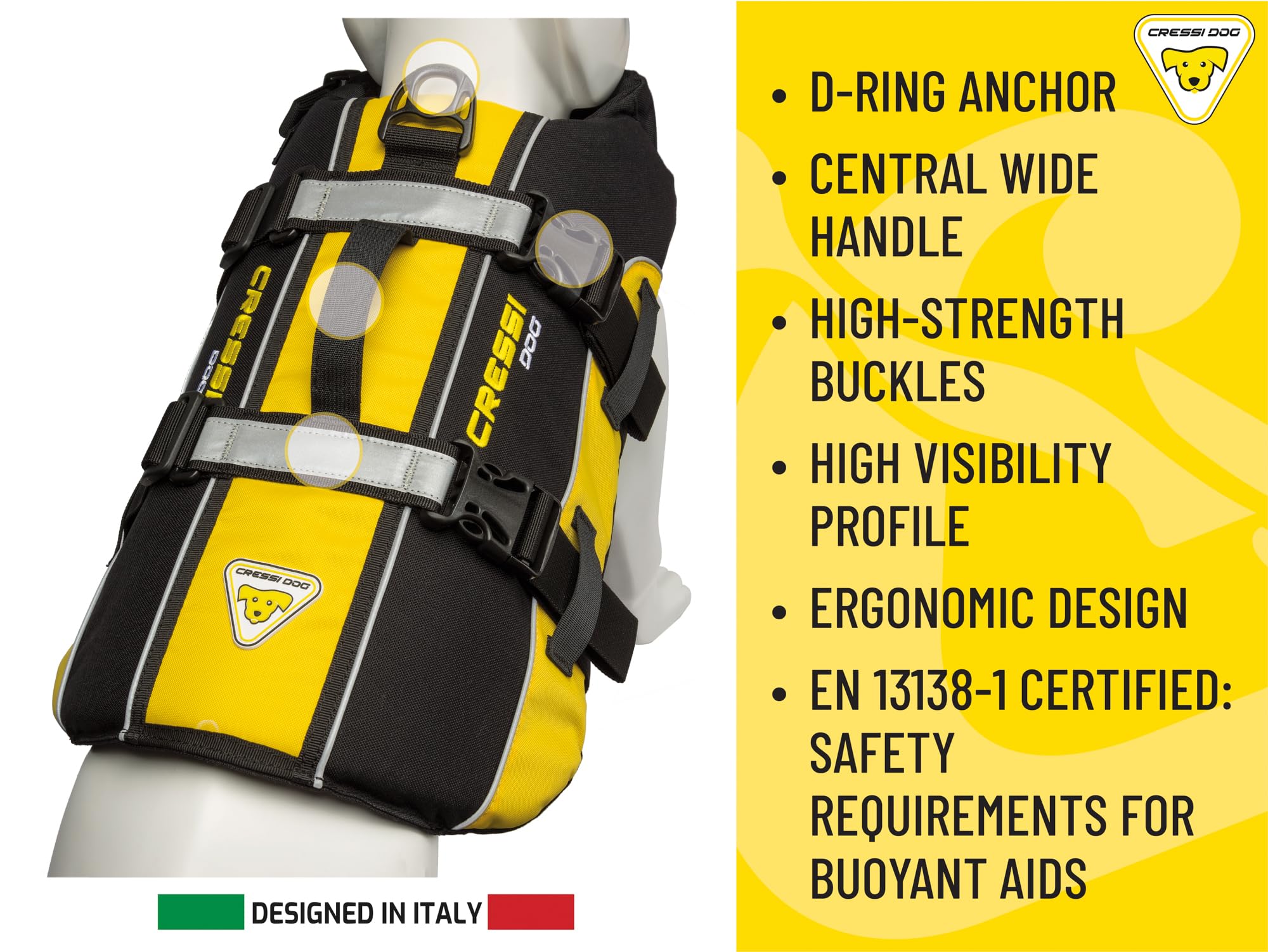 Cressi Dog Life Jacket, Giubbotto Salvagente Per Cani, Giubbotto Di Salvataggio Per Cani, Gilet Salvagente Per Cane, Giubbotto Di Sicurezza Galleggiante Per Cani, Giubbotto Galleggiante Per Cane