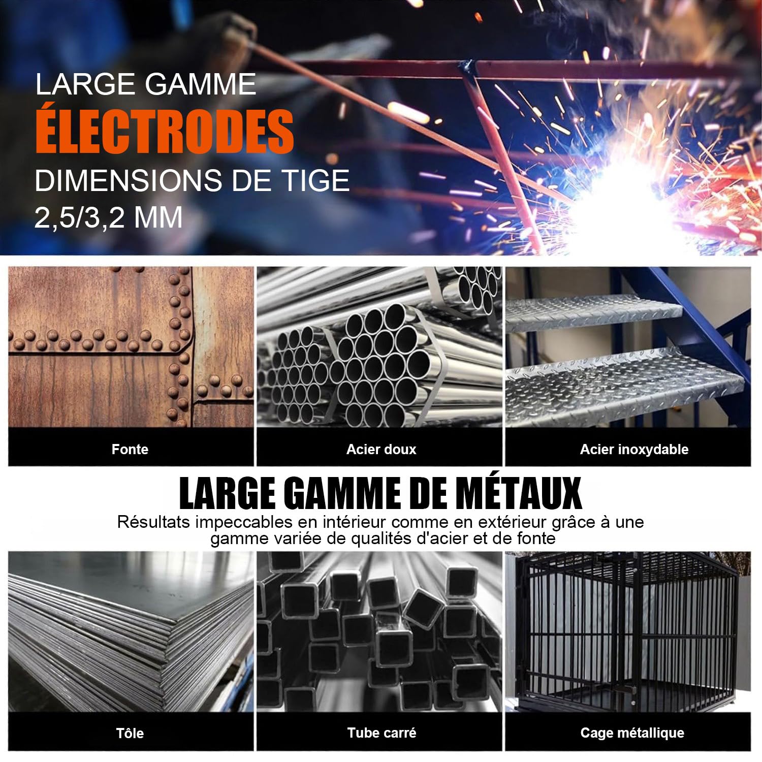 VOBOR Mini Poste a Souder Électrodes, Inverter Poste à Souder Fil Fourré avec Technologie IGBT, Affichage LED, Anti-Stick, Portable Station de Soudage, MMA 250