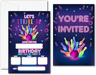 Let's Strike Up Bowling Birthday Party Invitations - Bowling Party Supplies - Fill in The Blank Birthday Party Invites - 20 Invitation Cards With 20 Envelopes - (006A)