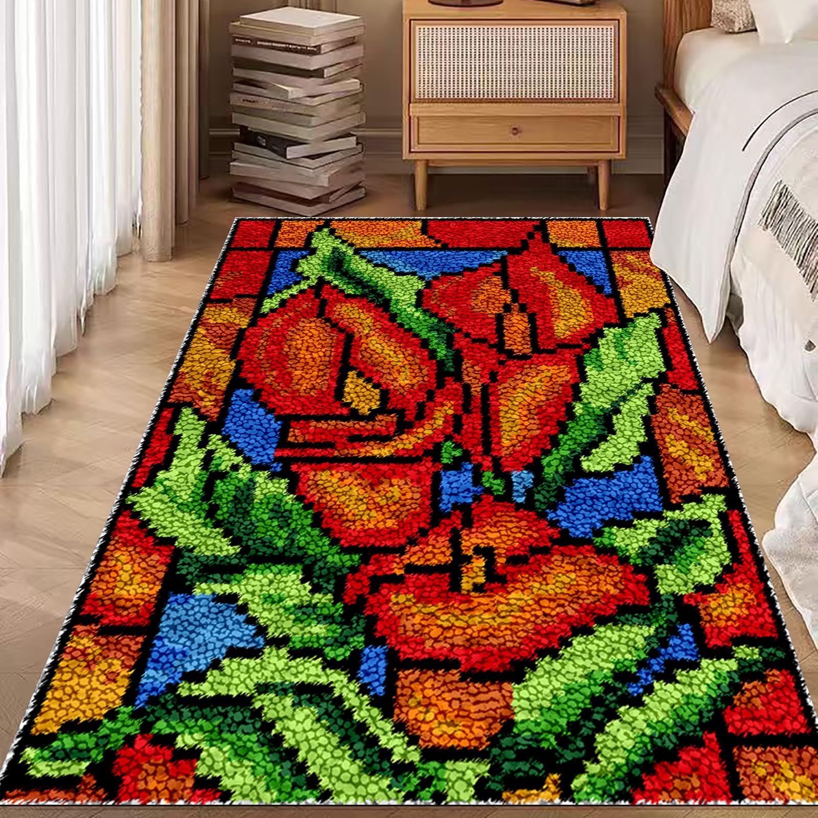 Laegnfho Latch Hook Kits for Adults Latch Hook Rug Kits Latch Hook Kit for Beginners Adults Handmade Home Decoration Rug Making Kits for Adults Latch Hook Mats Latch Hook Cushion Kits 90 x 120 cm