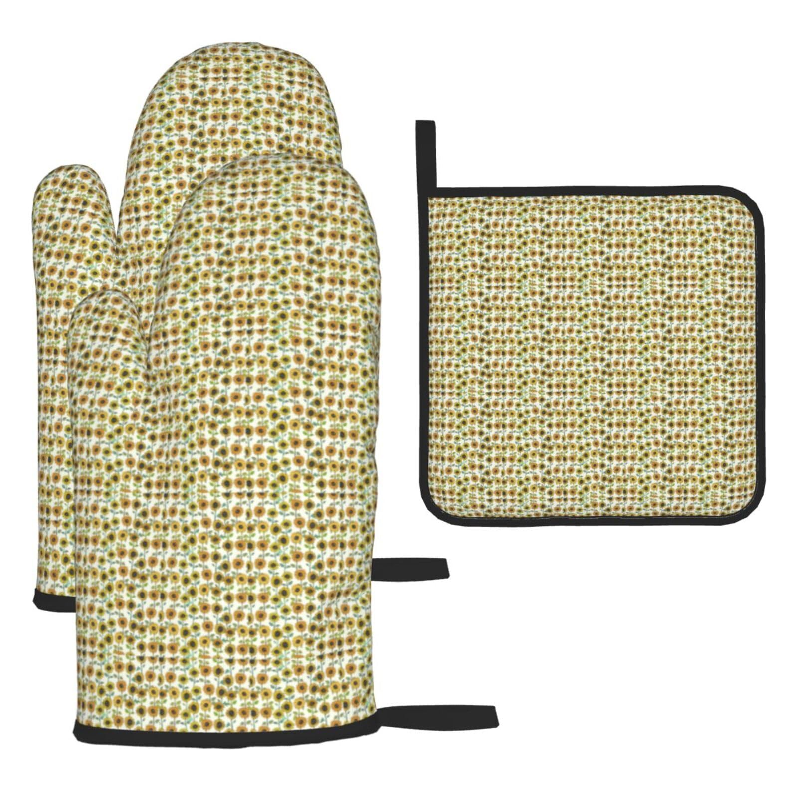 Romantic Sunflowers Print Oven Mitts Kitchen Gloves Set Everyday Baking Grilling Microwaving Cooking Gift