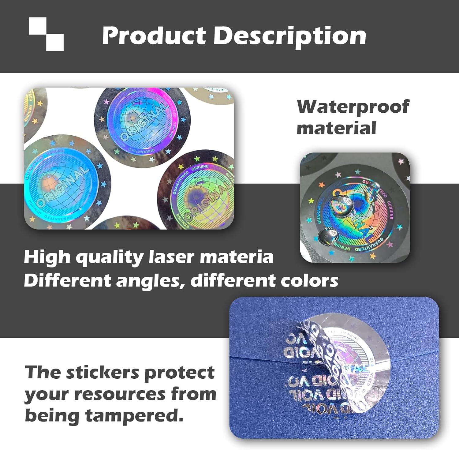 180pcs Hologram Genuine Guaranteed and Original Stickers Tamper Proof Security Seal Warranty Void Labels(1 inch) (Silver) - Image 3