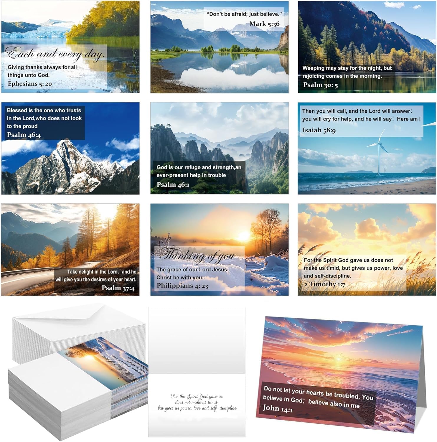 30 Pack Religious Thinking of You Card with Envelopes Bible Verse Cards 4 x 6 Inch-Christian Inspirational Thinking of You Greeting Card Landscape Religious Sympathy Cards