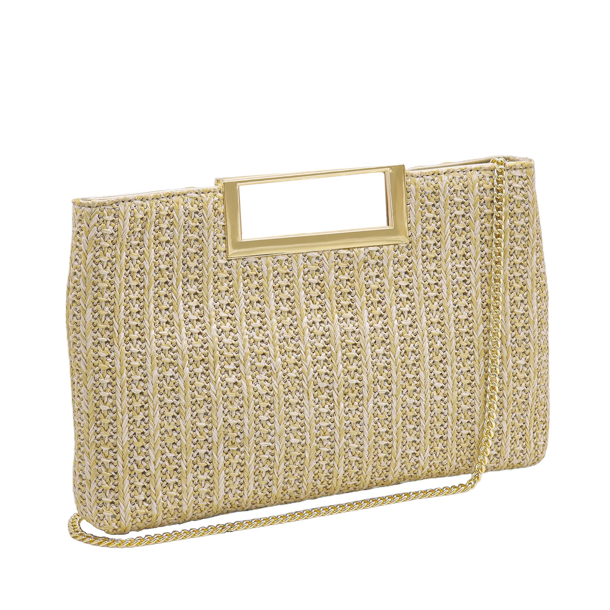 Milisente Straw Purses For Women Woven Rattan Beach Top Handle Clutch Bag With Shoulder Chain For Vacation(Straw Tanned)