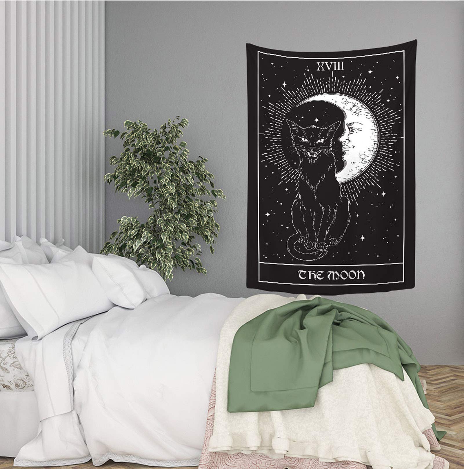 Gothic Wandteppich Mit Schwarzer Katze & Tarotmotiven – 100x150 Cm, Polyester, HD-Druck, Für Zimmerdeko
