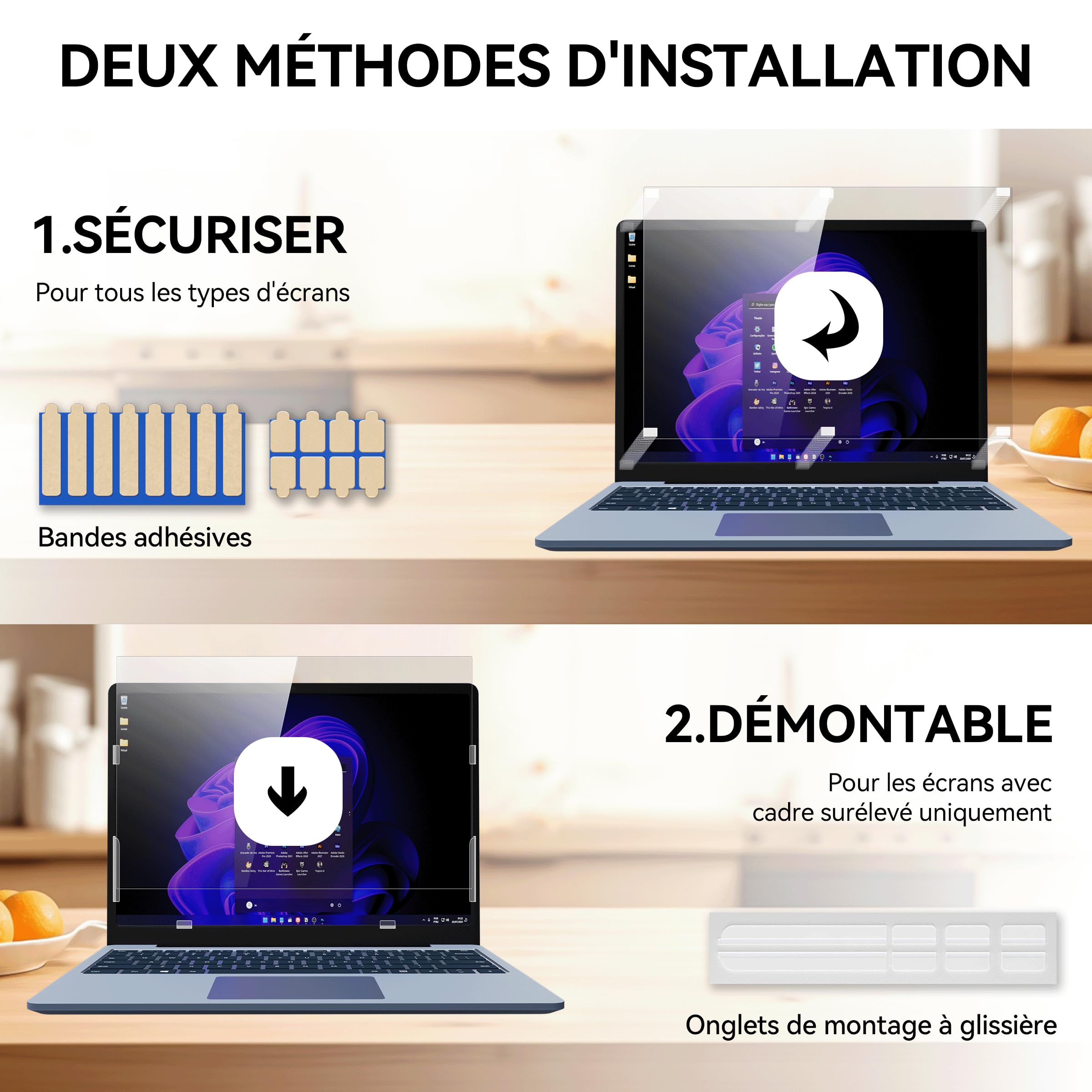 Filtre de Confidentialité 13,3 Pouces 16:10, Film Ecran Ordinateur Portable Compatible avec HP/Dell/Acer/Lenovo/Thinkpad/Envy, Amovible Anti Espion/Lumiere Bleue Protection Ecran Laptop