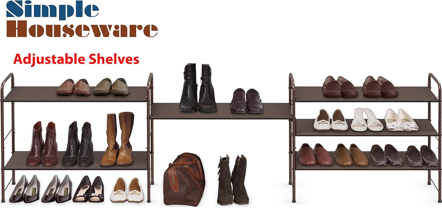Simple Houseware 3-Tier Shoe Rack Storage Organizer 12-Pair / 20-Pair, Bronze : Home & Kitchen
