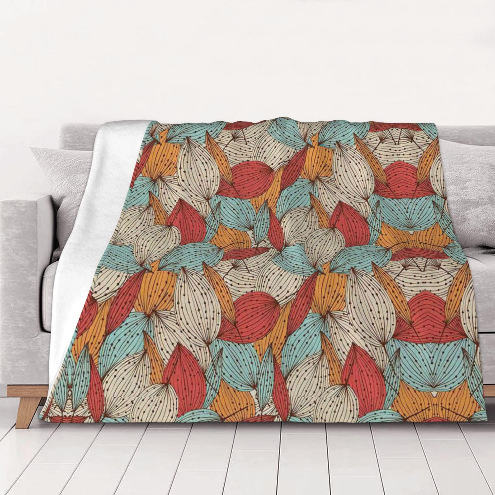 Couverture de lit en flanelle de microfibre douce Leavesluxury plaid de canapé chaud 101x76 cm