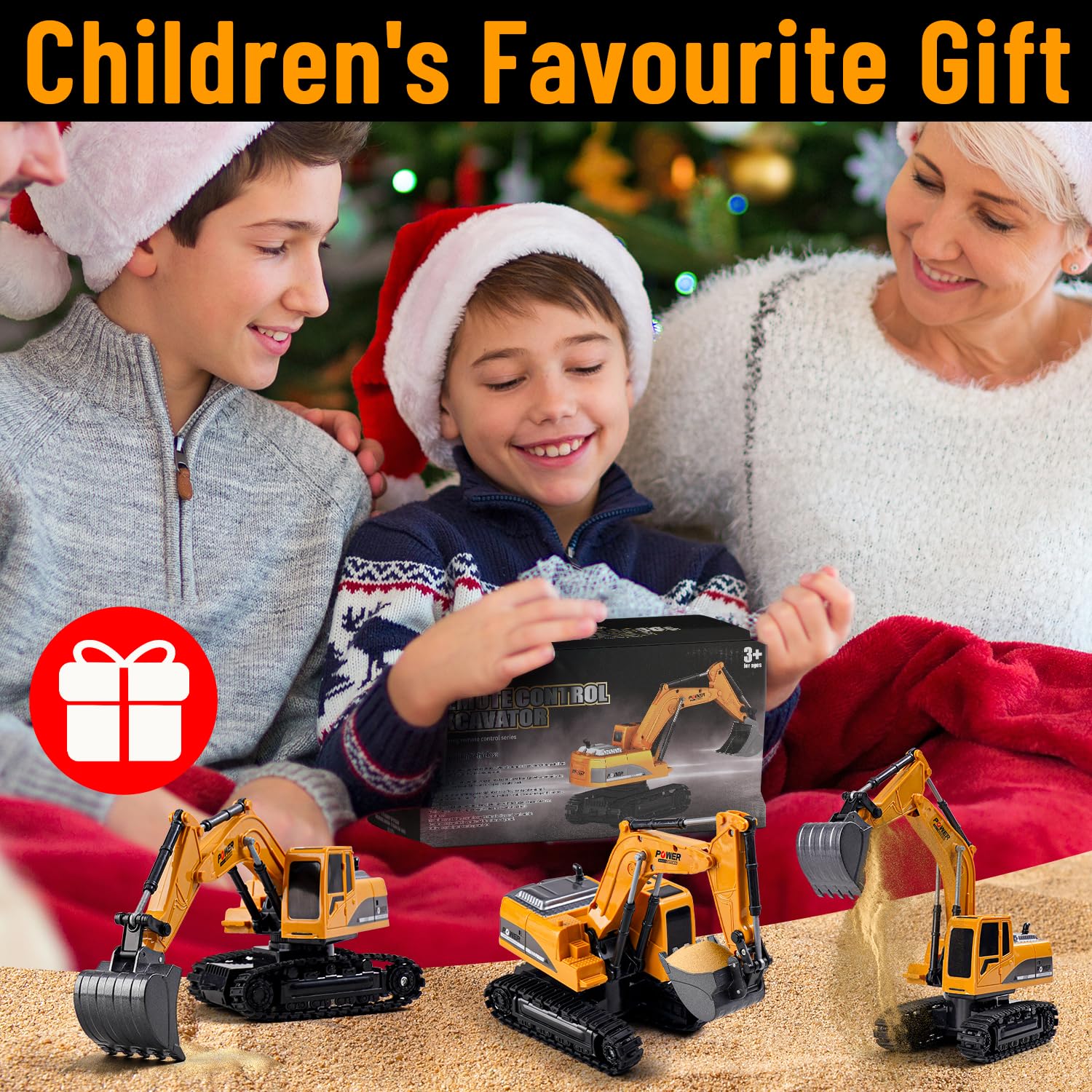 Pelleteuse Télécommandée, Rechargeable Excavateur Jouets pour Enfants, RC Pelleteuse avec Pelle Métallique,Jouets à Creuser pour Les Tout-Petits,Démo à Une Touche/Lumières/60+ Minutes de Jeu