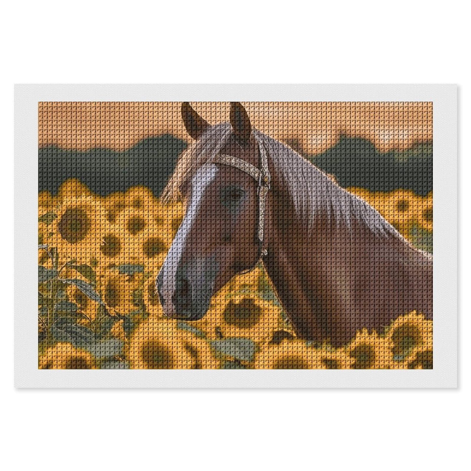 NONHAI Diamond Painting Kits for Adults - DIY Diamond Art Kits for Beginners - Full 5D Paint Drill Diamond Dots Paintings- Yellow Sunflower Horse Diamonds Pictures Gem Art and Craft Wall Decor 8"x12"