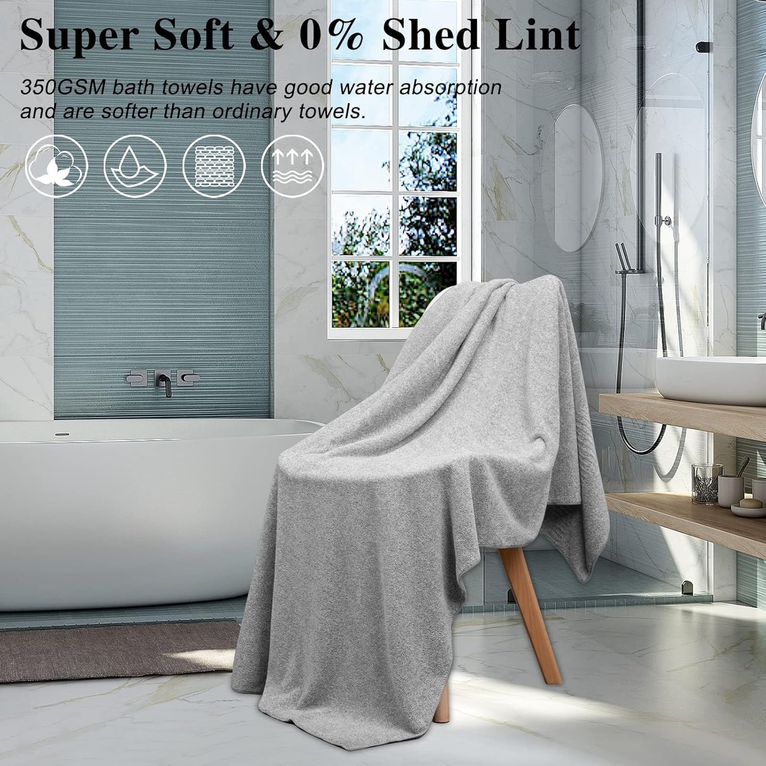 SEISSO Paquete de 2 Toallas de Baño, Sábanas de Baño de Fibra de Bambú 90 x 160cm, Sábana de Baño Súper Suave, Altamente Absorbente y de Secado Rápido, Uso para Hotel, SPA, Baño, Gris