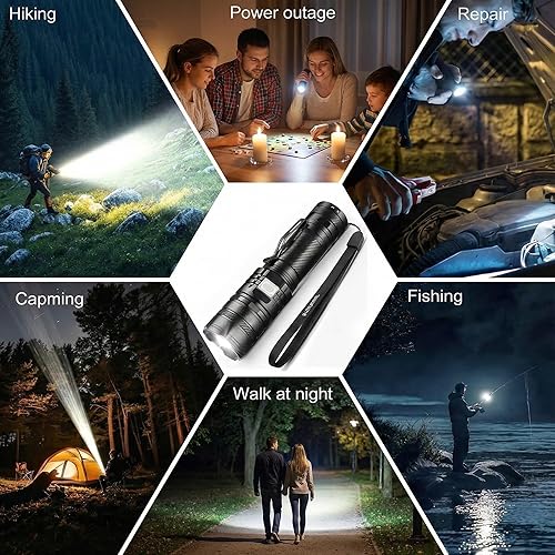 Miniatura 9 de SuperFire Linterna táctica  Linterna LED recargable de 2300 lúmenes  5 modos y clip  Luz duradera y confiable para mecánicos, senderismo,