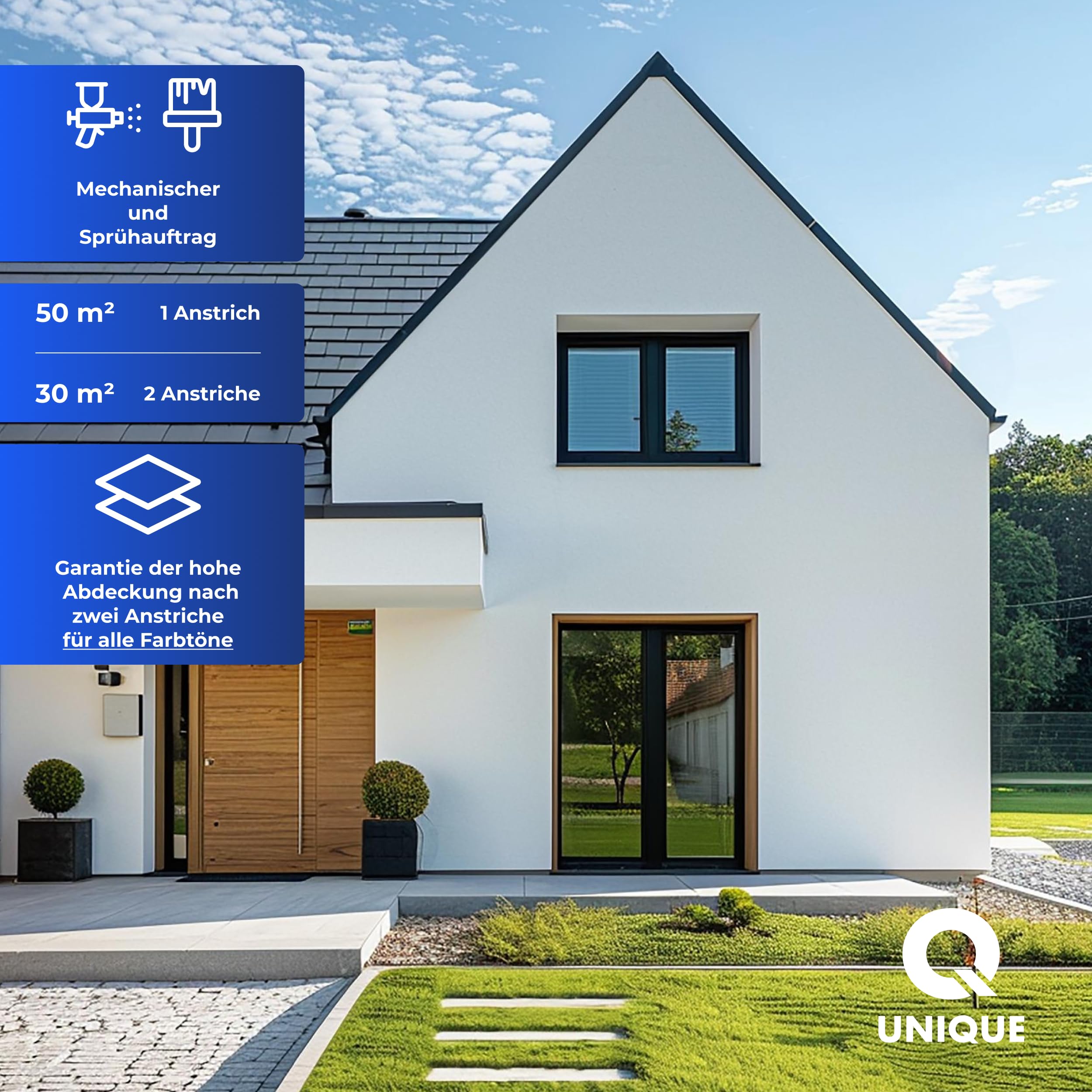 Q UNIQUE Fassadenfarbe Graphitgrau 7016 10L – Silikonharz-Außenfarbe, Wetterfest, Selbstreinigend, Hohe Deckkraft, UV-Beständig, Für WDVS, Beton & Mineralische Untergründe