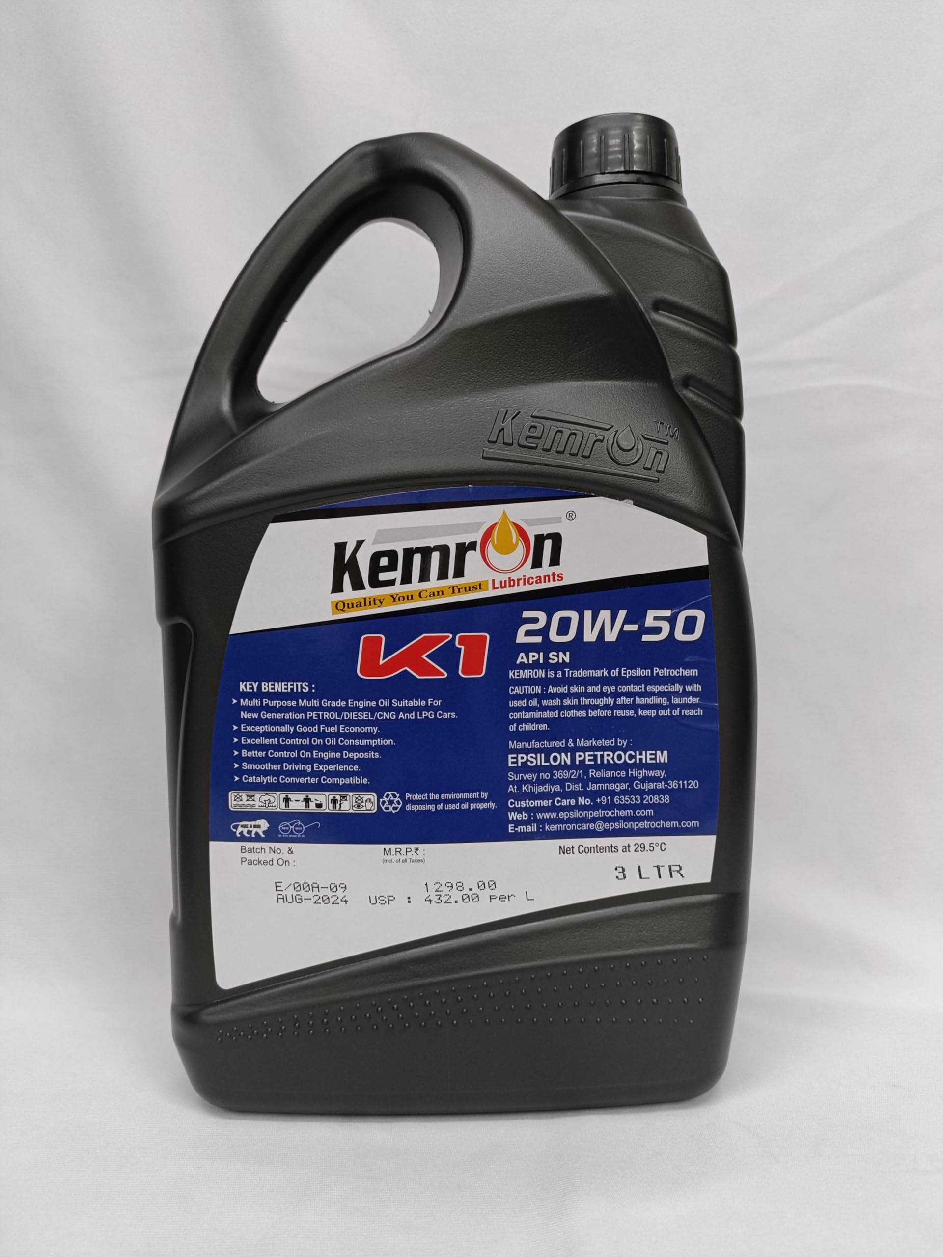 Kemron K1 20W-50 Synthetic Engine Oil, API SN, 4L : Amazon.in: Car