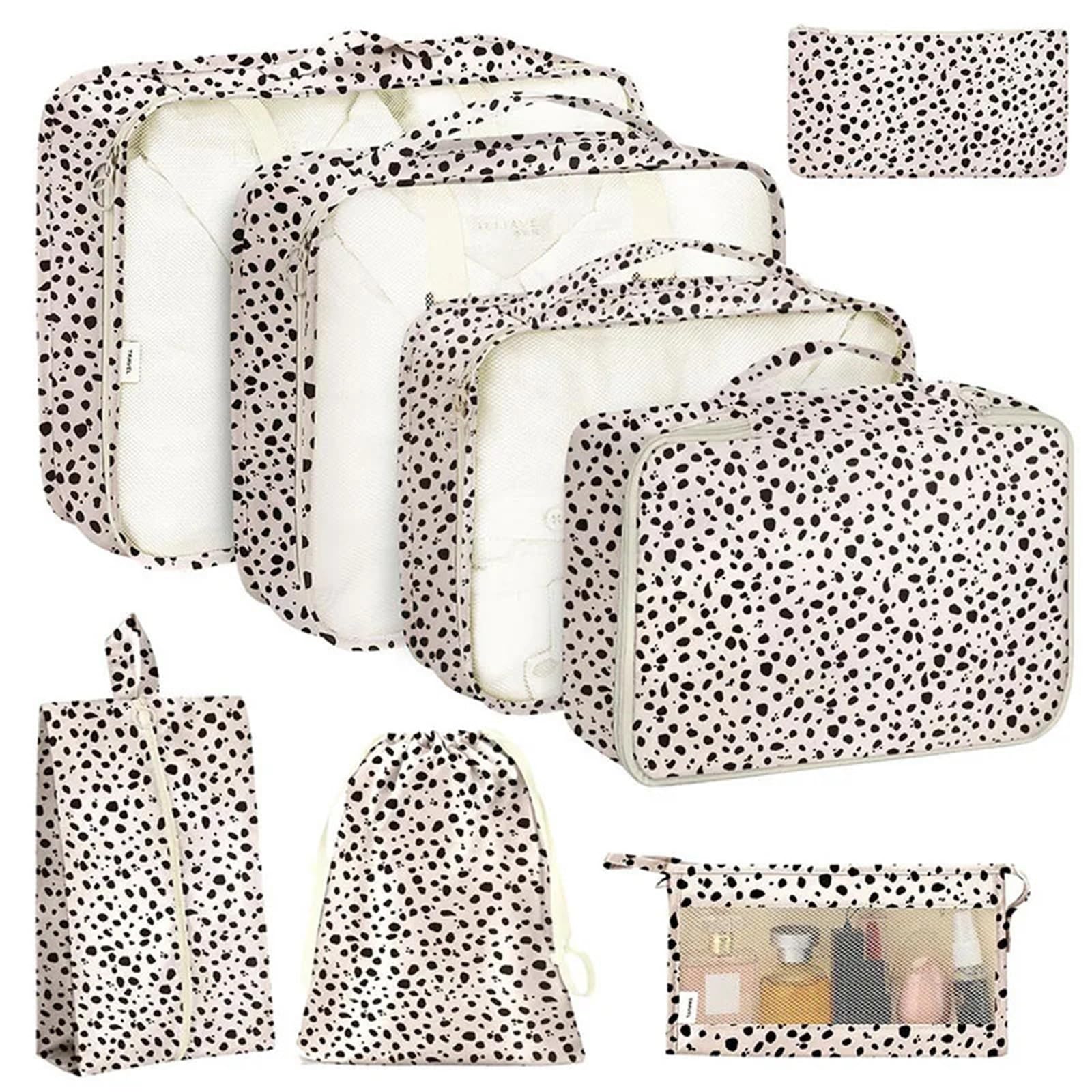 YILWPV 8 Piece Travel Suitcases Bags Luggage Wardrobe Storage Underwear Shoes Packaging Cubes for Travel(Beige)