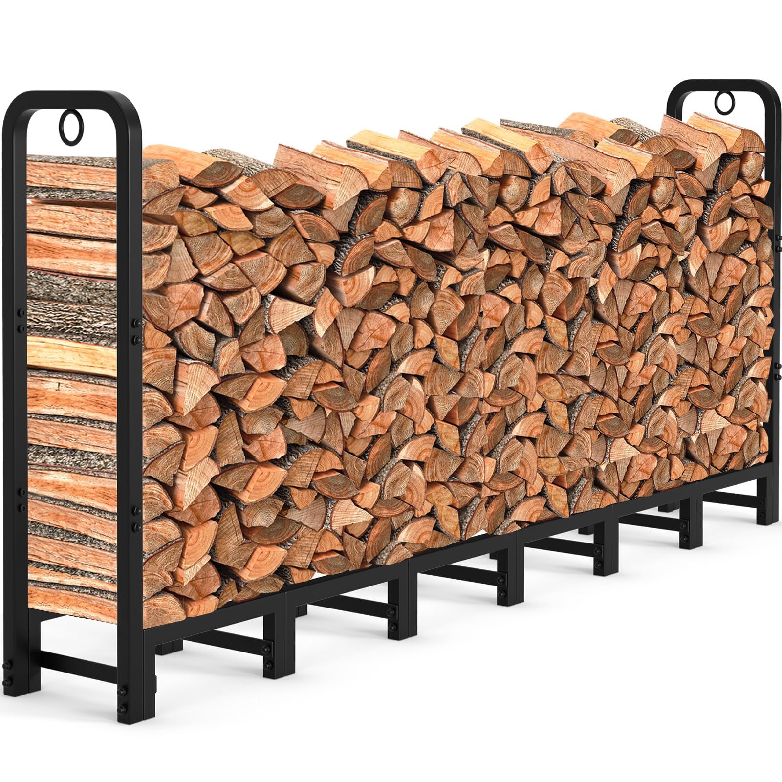 Amagabeli Kaminholzregal Aussen für Den Außenbereich 244cm x 30cm x 107cm für Kamin Brennholzstapel-Lagerregale für Terrasse Metall-Holz-Halter-Ständer Stahlrohr-Holz-Werkzeuge Schwarz