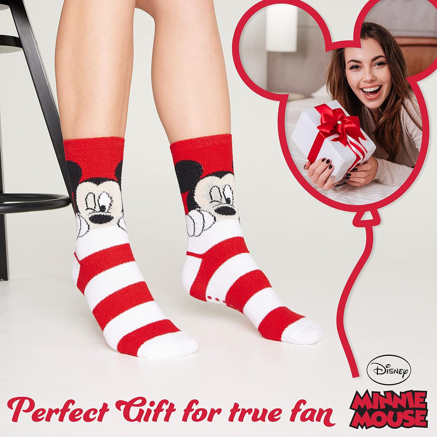 Disney Slippers Socks for Women & Teens US Size 4-9, Pack of 2 Non Slip Fleece Winter Socks, Soft & Fluffy, Gifts for Her - Image 4