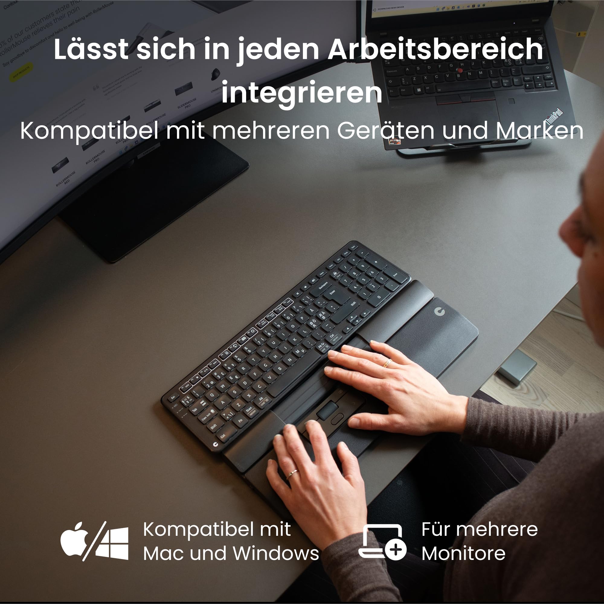 Contour Design SliderMouse Pro Ergonomische Büromaus zur Reduzierung der Belastung von Handgelenk, Schulter und Unterarm | Design für Produktivität Plug & Play PC Desktop Mac - Kabellos - Schlank