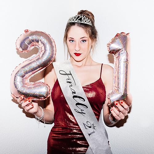 Miniatura 6 de Decoraciones de cumpleaños 21 para ella juego de banda de cumpleaños y tiara de corona de diamantes de imitación para niñas regalos de cumpleaños 21