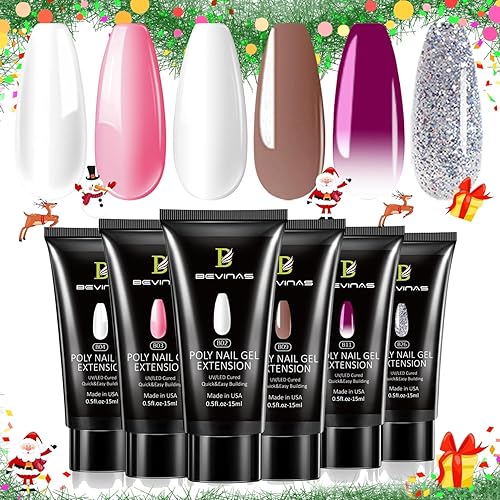 Kit de uñas de gel acrílico, gel constructor de uñas, gel de extensión profesional, tubos de colores de uñas de gel de 0.5 onzas, paquete de 6 (6