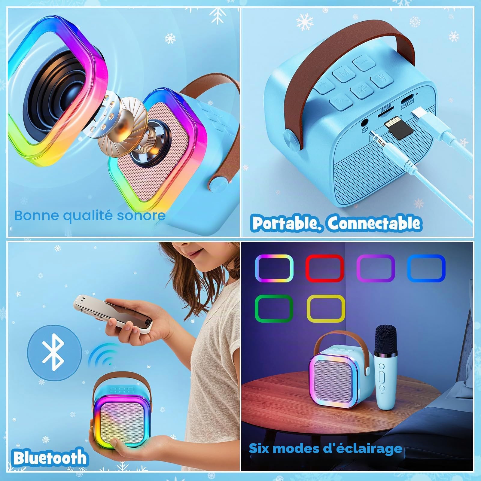 G.C Reine des Neiges Jouet Cadeau Fille 4 5 6 7 8 Ans, LED Micro Karaoke Enfants avec & Micro & Déguisement Accessoires & Baguette Magique, Cadeau pour Enfant Fille