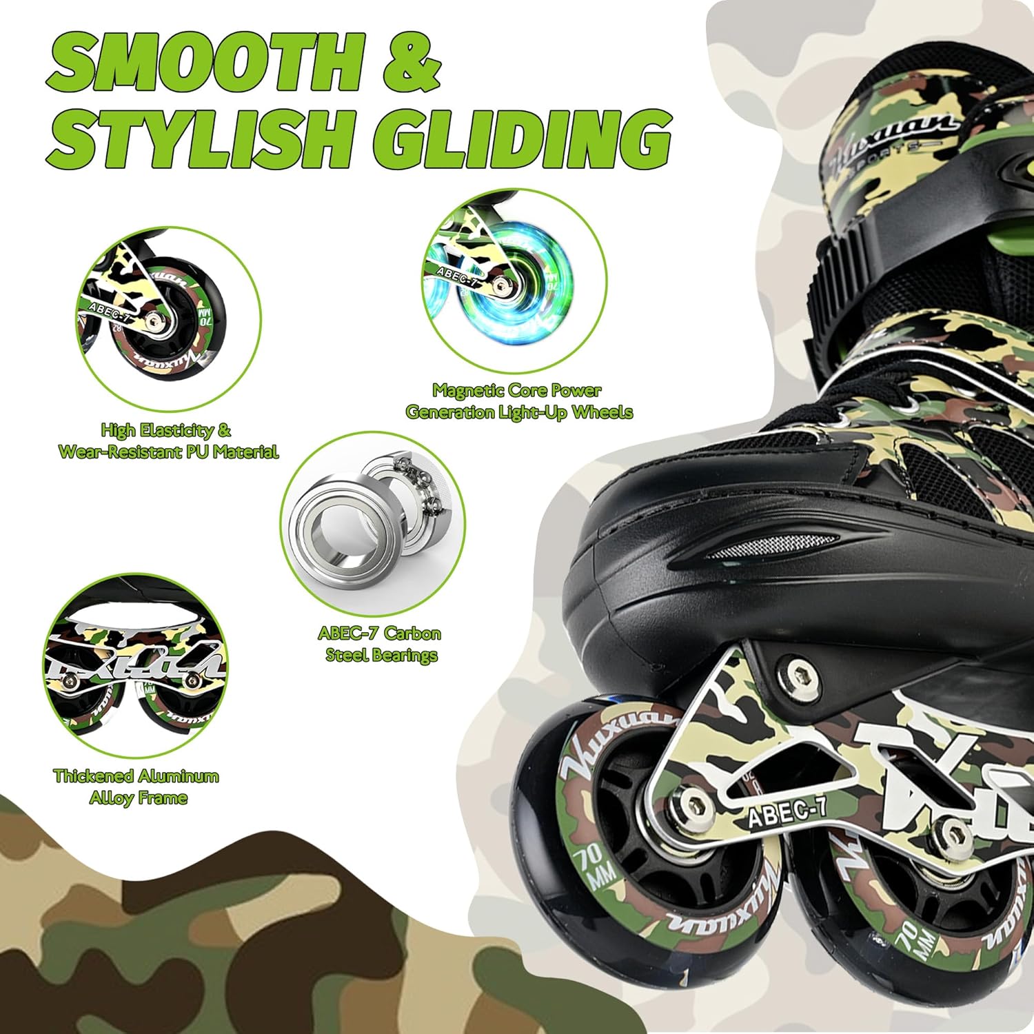 Kuxuan Boys Adjustable Inline Skates with Light up Wheels, Fun Illuminating Skates for Kids Girls Youth