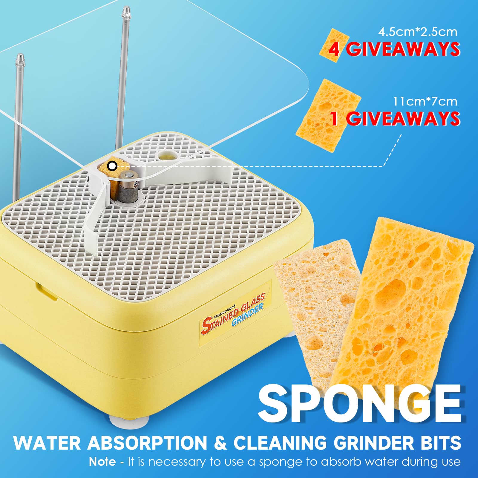 Mxmoonant Mini Amoladora del Vidrio Manchado del Agua DIY, Adecuado para Vidrieras, Mosaicos, Cerámica, con 2 Brocas de Diamante y Deflector (amarillo claro)