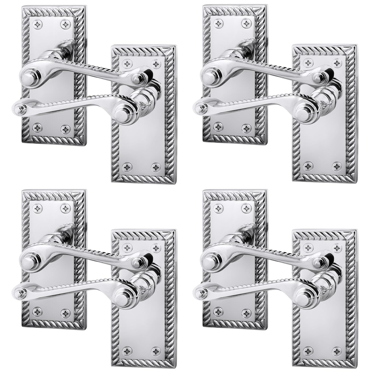 Eai Polished Chrome Georgian Scroll Door Handles - 4 Pairs Of Internal Lever Latch Handles On Backplate - Rope Design