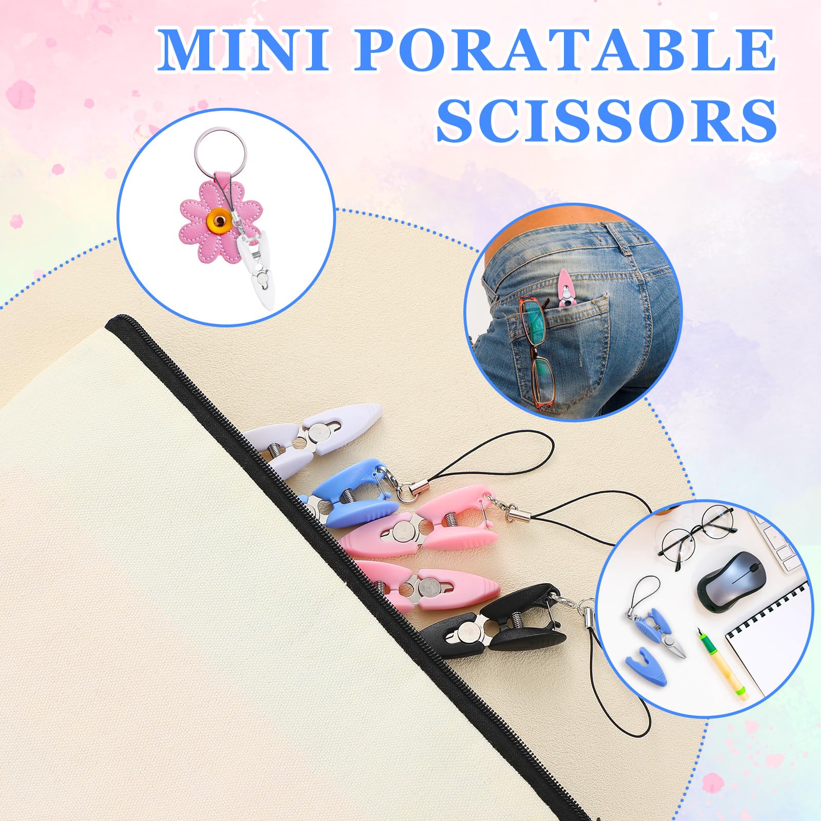Chunful Juego de 6 mini tijeras pequeñas con funda, llavero de hilo compacto con cubierta, tijeras portátiles de tamaño de viaje para viajes, costura, manualidades e hilo