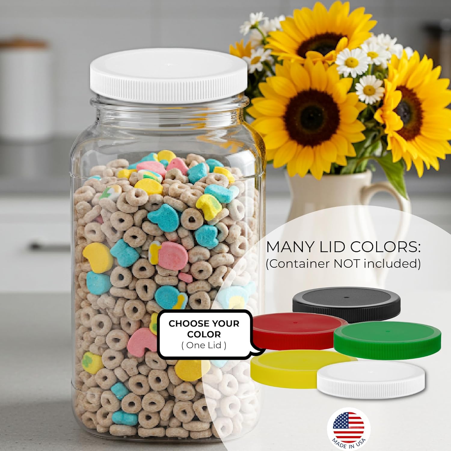 110/400 Screw-On Food-Grade Lid, 4-3/8″ OD Measured at Lid Top, USA-Made, Fits Plastic Glass Larger-Mouth Containers ½–1 Gallon, Barrel Jars 1–2.5 Gal (White, Foam Liner) - Image 6