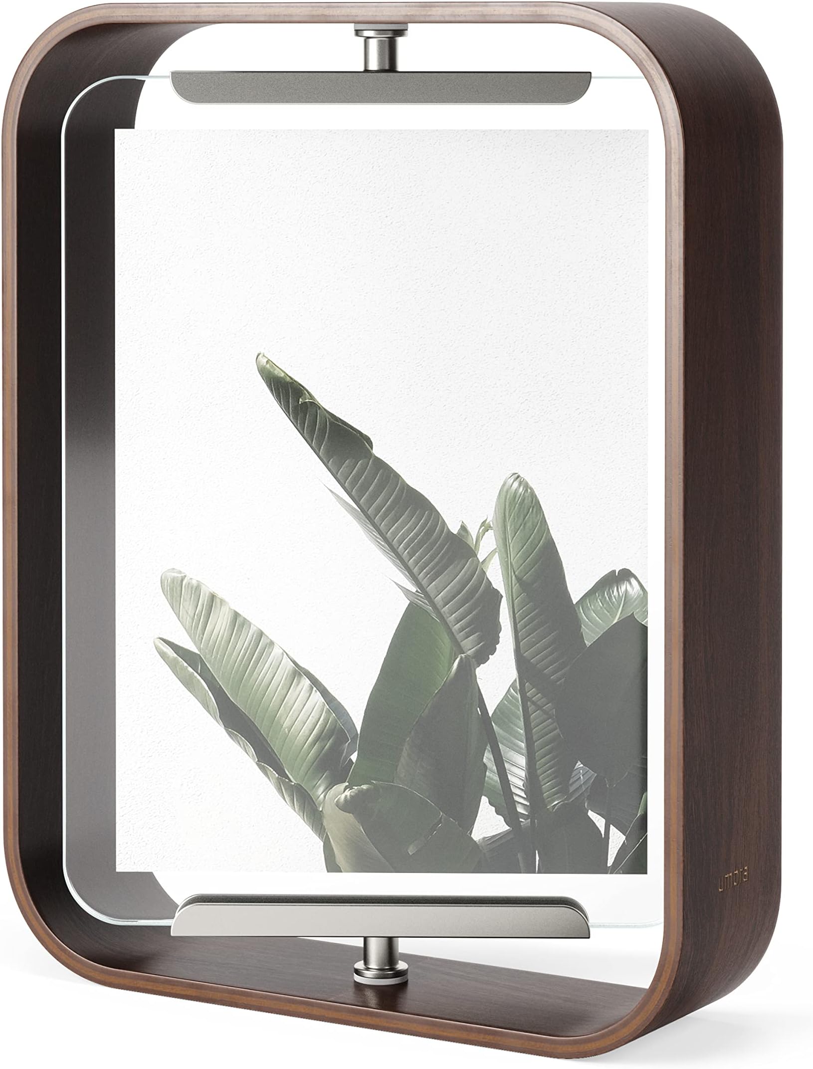 Bellwood 5x7 Desk Picture Frame with Bent Wood Trim and Two-Sided Rotating Display, Walnut