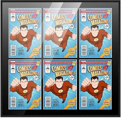 Poster Palooza Comic Book Frame Wall Display with Mat for 6 Current Era Comics Published After 1985 - Black Comic Frame for 6.875 x 10.5 Poster Palooza Comic Book Frame Wall Display with Mat for 6 Current Era Comics Published After 1985 - Black Comic Frame for 6.875 x 10.5