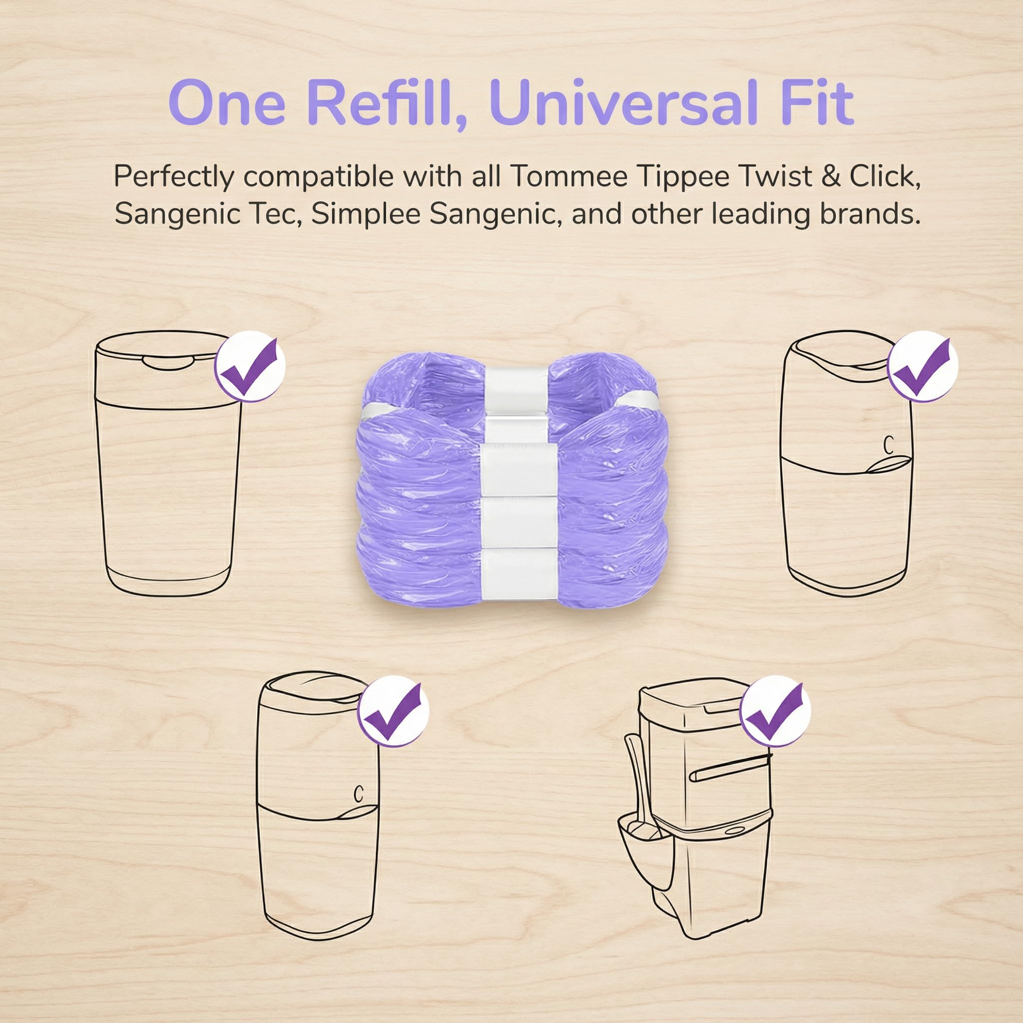 Recharge Poubelle à Couches Gran Capacité Antibactérien Anti-odeurs Compatible Tommee Tippee Genie Litter Locker