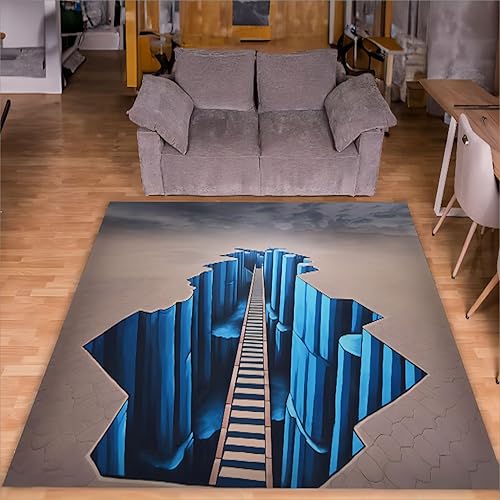 LHOMKCV Alfombras de área de diseño retro 3D, 4 x 6 pies, tapete colgante 3D de puente del cañón del acantilado, alfombra lavable de paisaje moderno