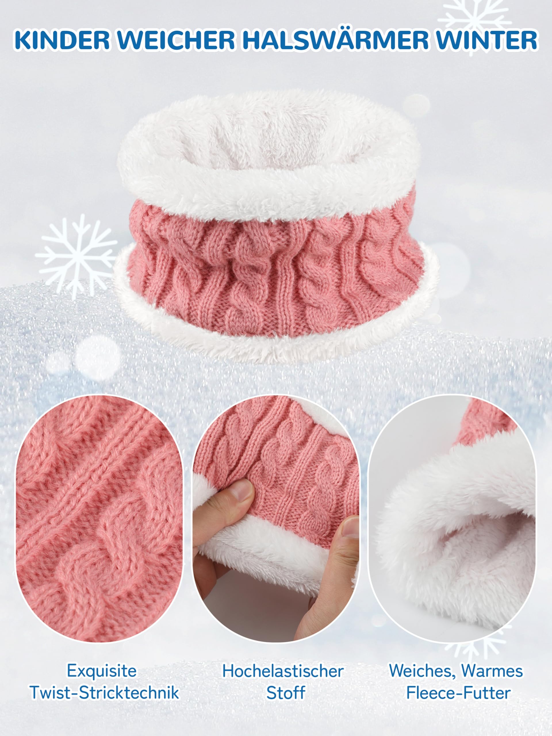 VZV 3 Wintermütze Kinder Schal Handschuhe Set, Mädchen Strickmütze Winterschal Thermo Fleecefutter Handschuhe für Jungen Mädchen 2-10 Jahre