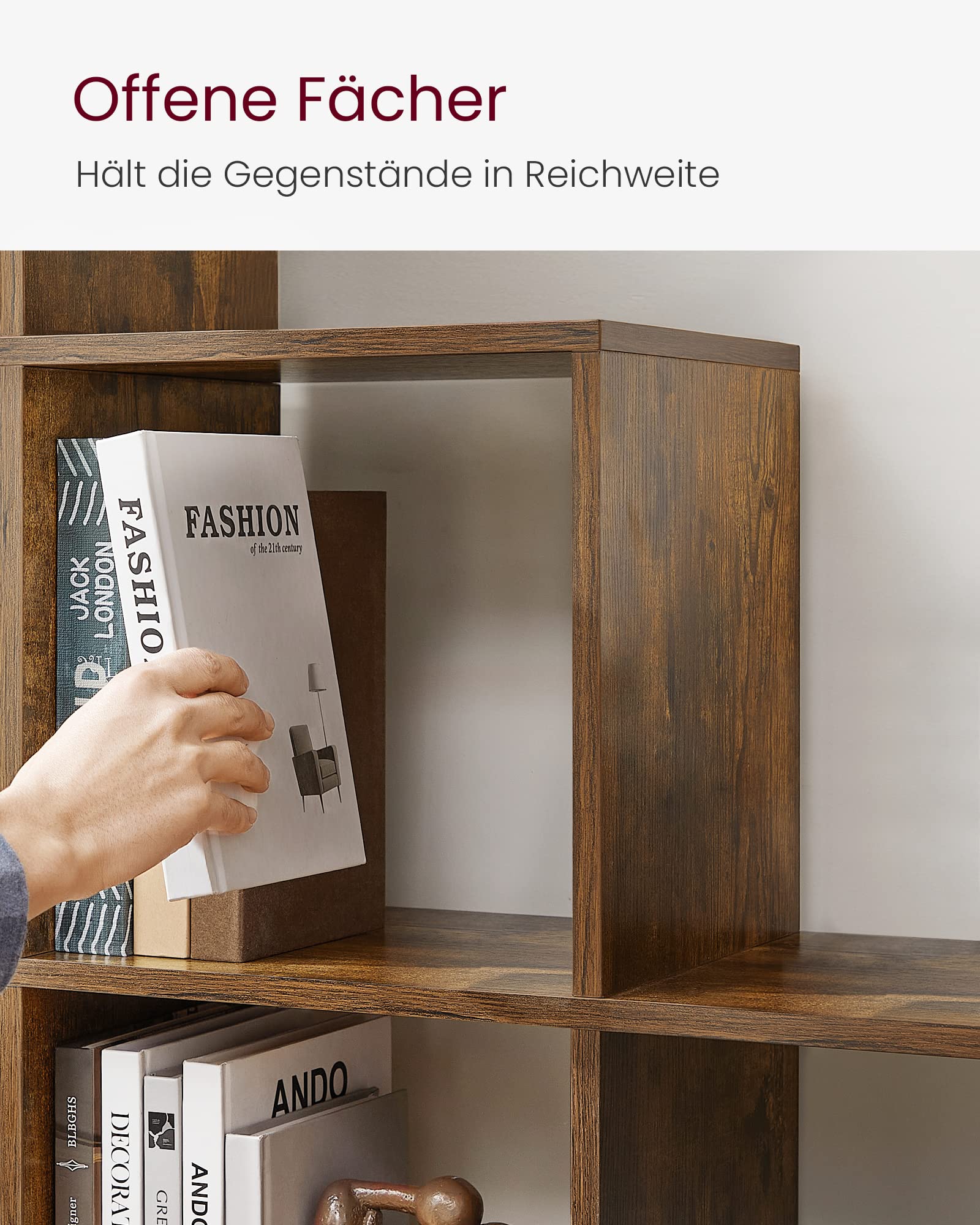 VASAGLE Custos Kollektion Bücherregal mit 10 Fächern, Stufenregal, Ordnungssystem, 27 x 129,5 x 129,5 cm, vintagebraun