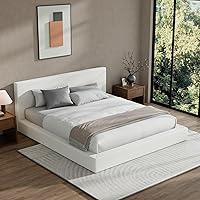 Vista 7 de RECCI Cloud - Base de cama King tapizada con cabecero, plataforma acolchada de espuma de 5 pulgadas, sin somier, fácil montaje (blanco nieve)