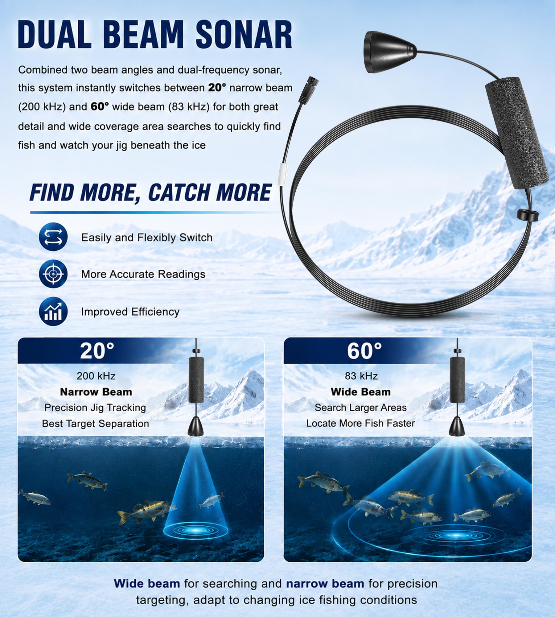 Trasduttore 710211-1 XI 9 20 ICE con sonar a doppio fascio adatto per modelli di lampeggiatore/sonar Humminbird con trasduttore sonar da pesca non Chirp, ICE - 20/60 gradi, 200/83 kHz, lunghezza cavo