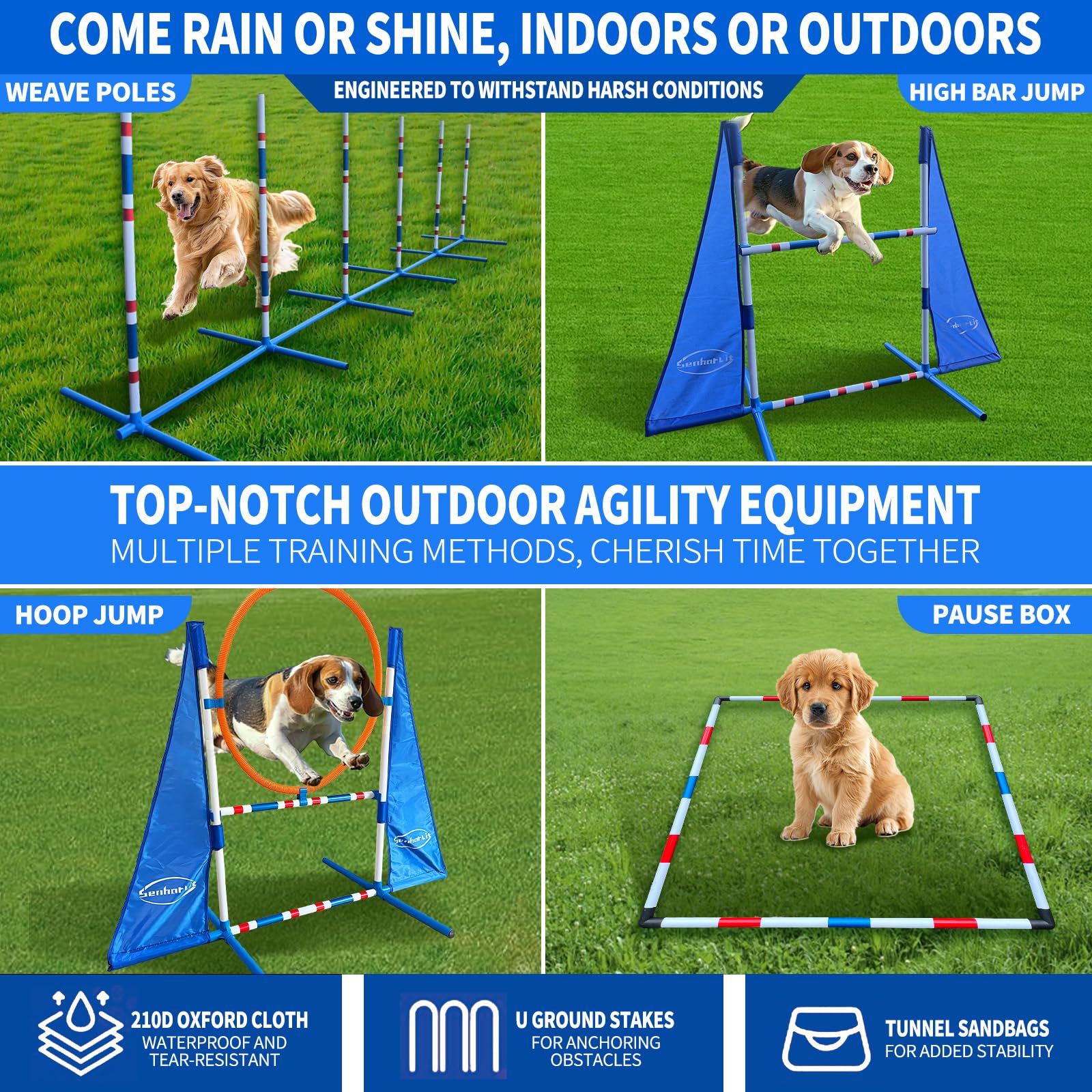 Dog Obstacle Course RAIN QUEEN Dog Agility Kit Tunnel, Weave