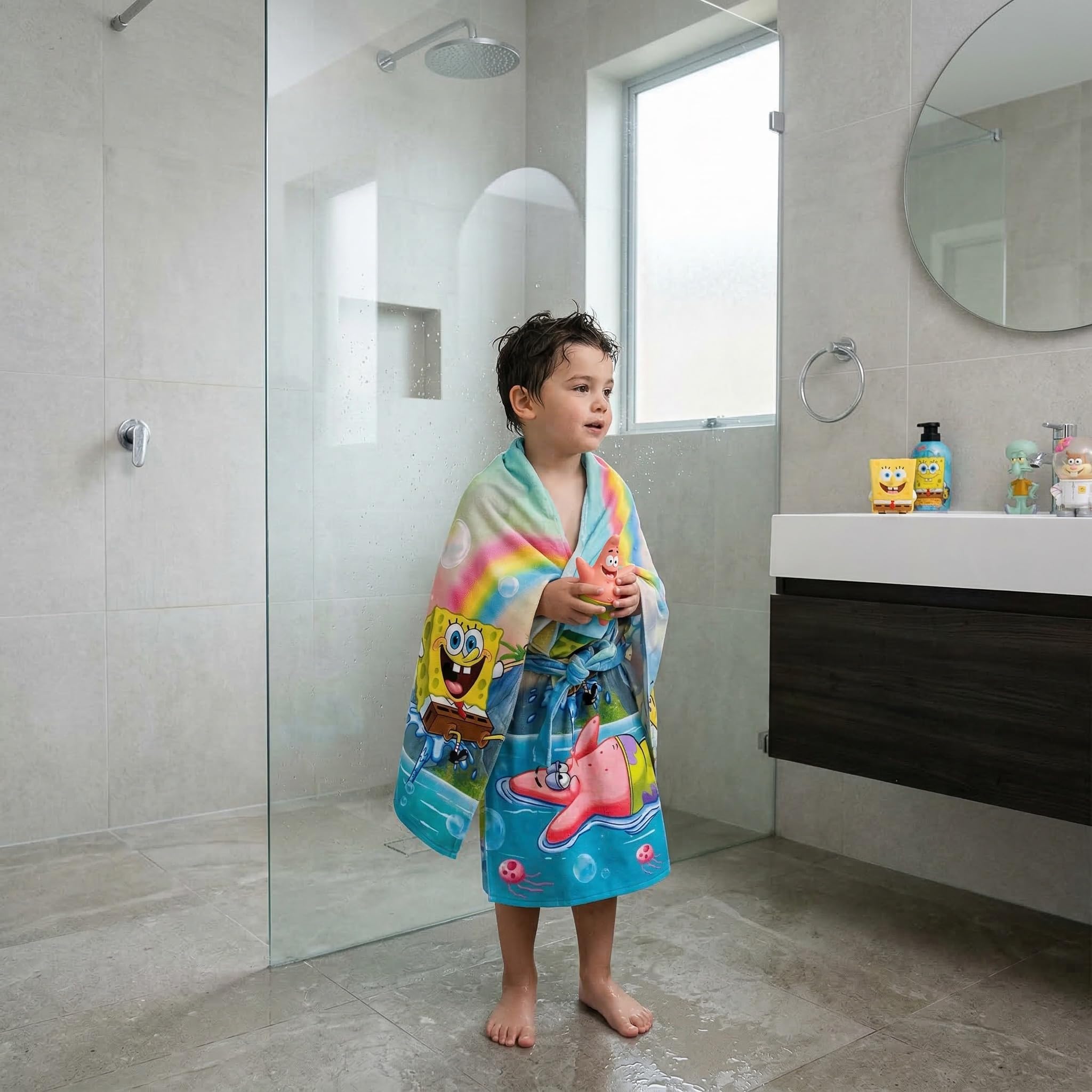 Jerry Fabrics Spongebob Kanciastoporty ręcznik kąpielowy 70 x 140 cm – 100% bawełna ręcznik kąpielowy dla dzieci – Oeko-Tex Standard 100 – chłonny ręcznik plażowy i ręcznik z motywem Spongebob