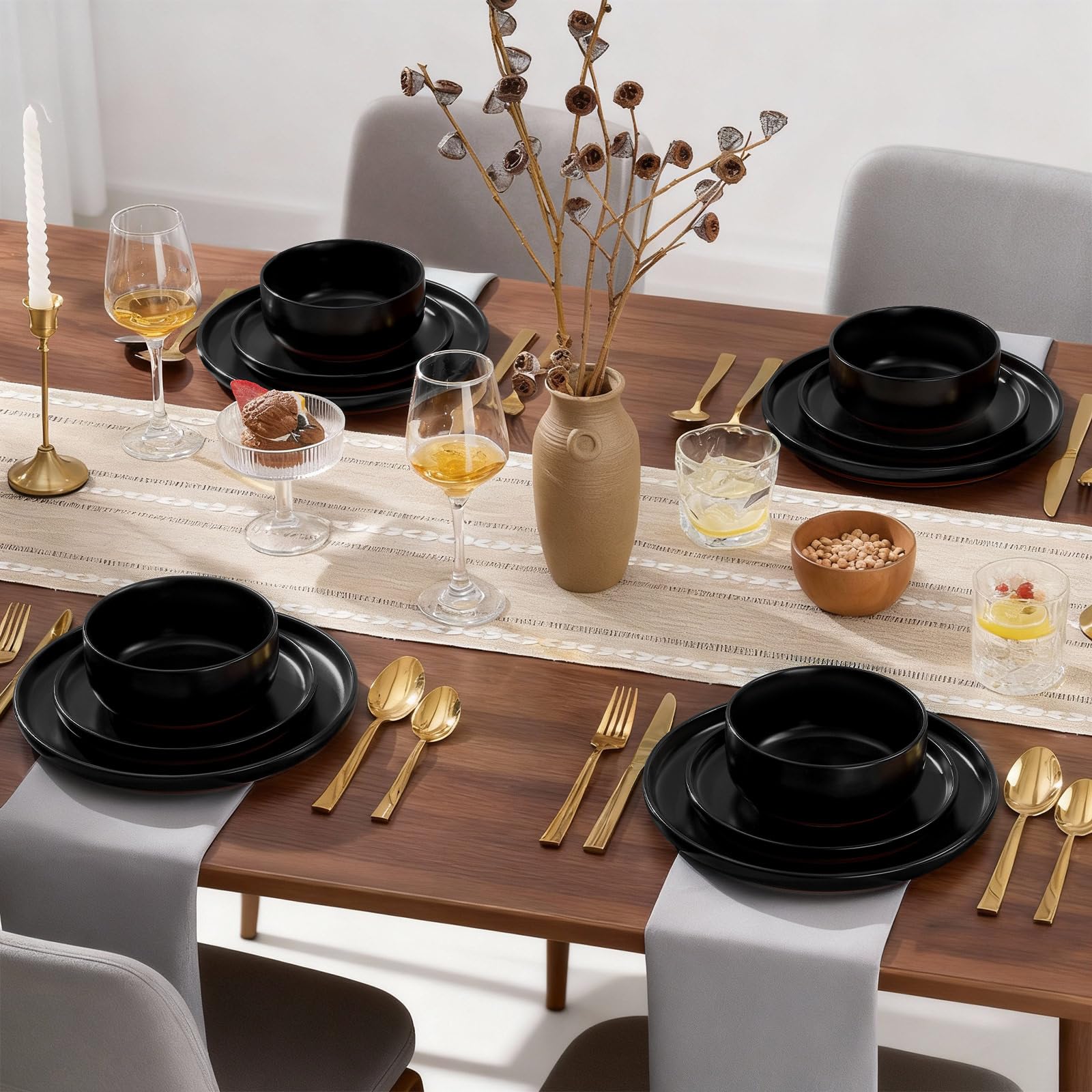 Amazon.com | E-far 12-Piece Stoneware Plates and Bowls Sets