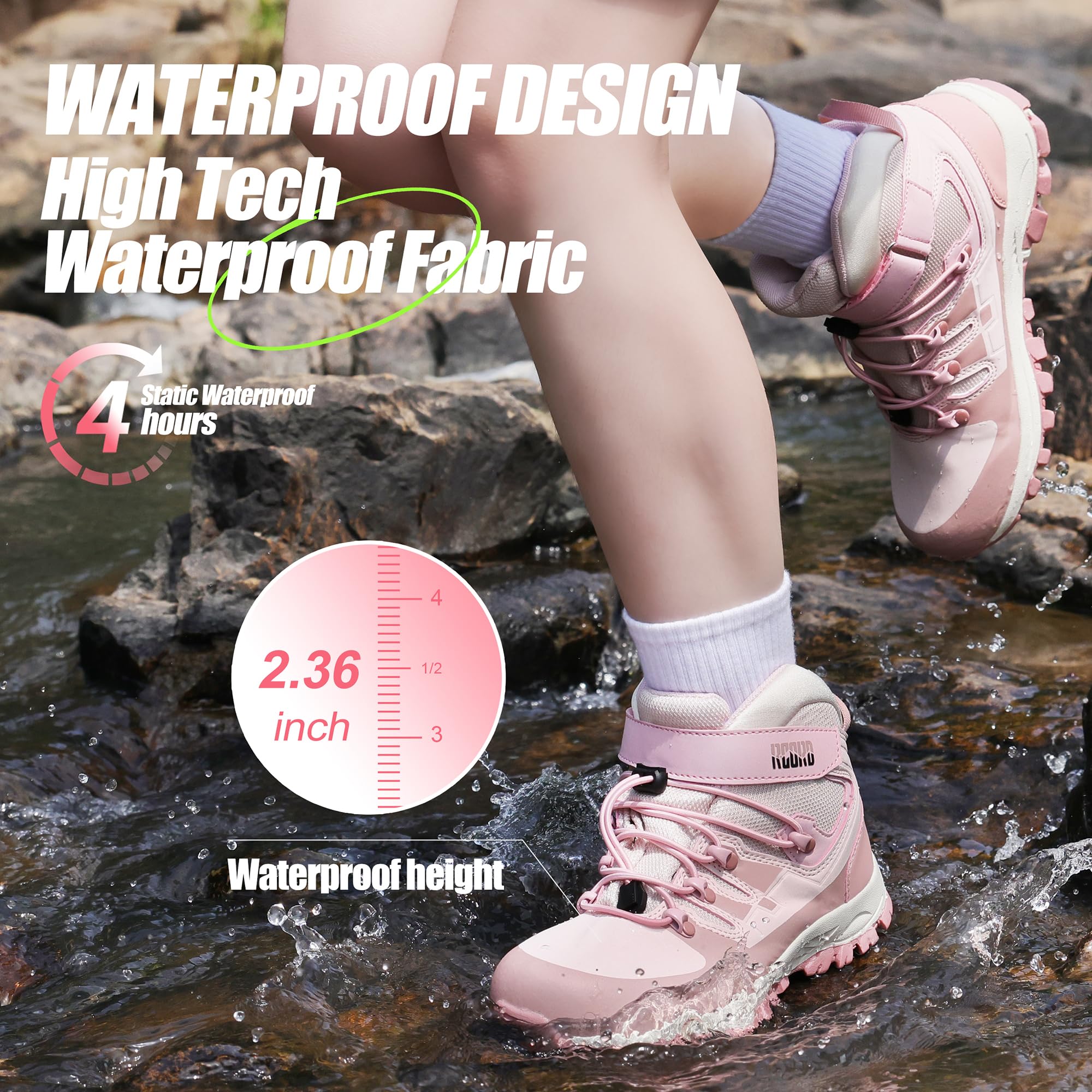 R CORD Hiking Boots Kids Hiking Shoes Girls Outdoor Adventure Trekking Shoes Anti-skid Sneakers Steel Buckle Durable Comfortable Pink 13 Little Kid