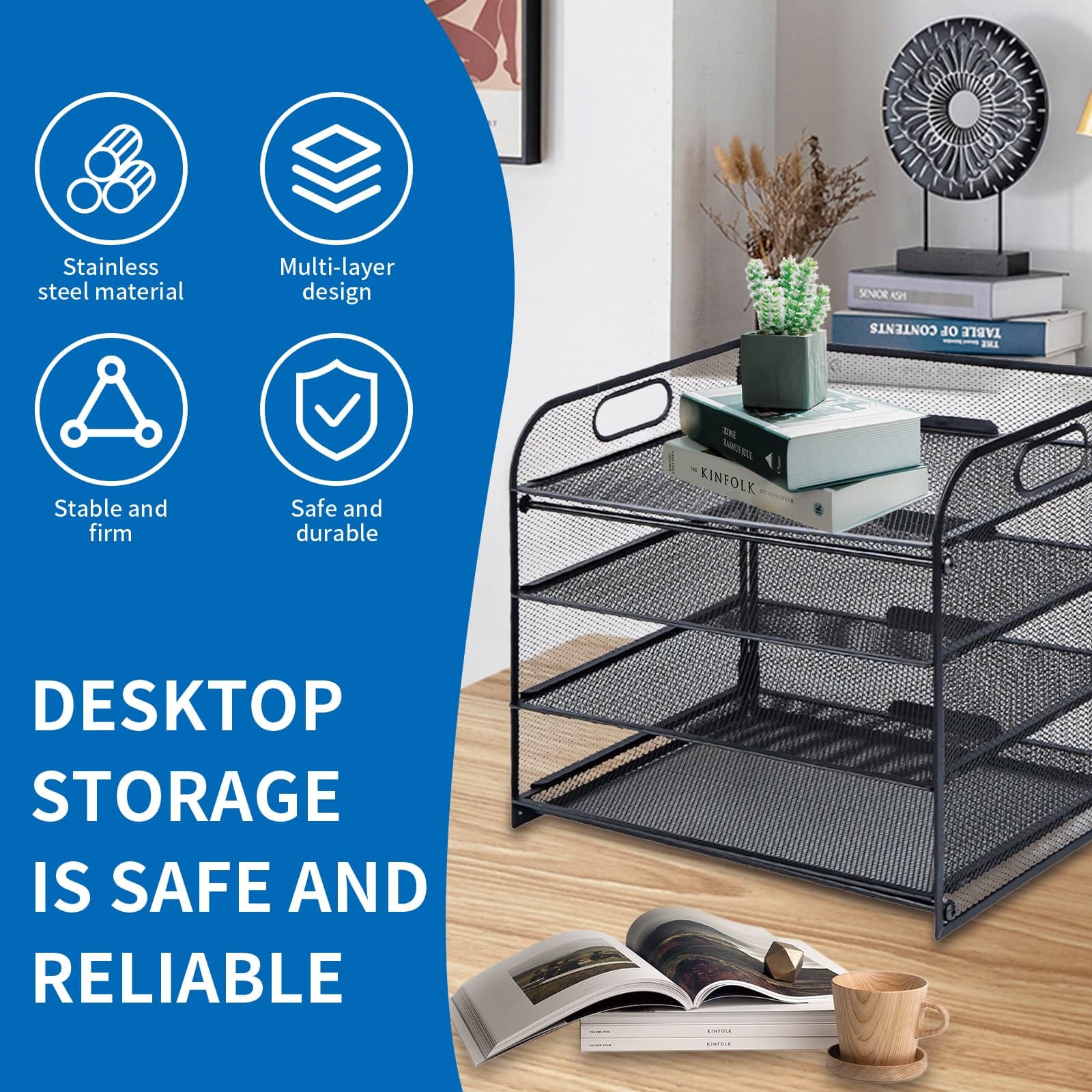 Mesh Desk Organiser 4-Trays Document Tray, Desktop File Organizer