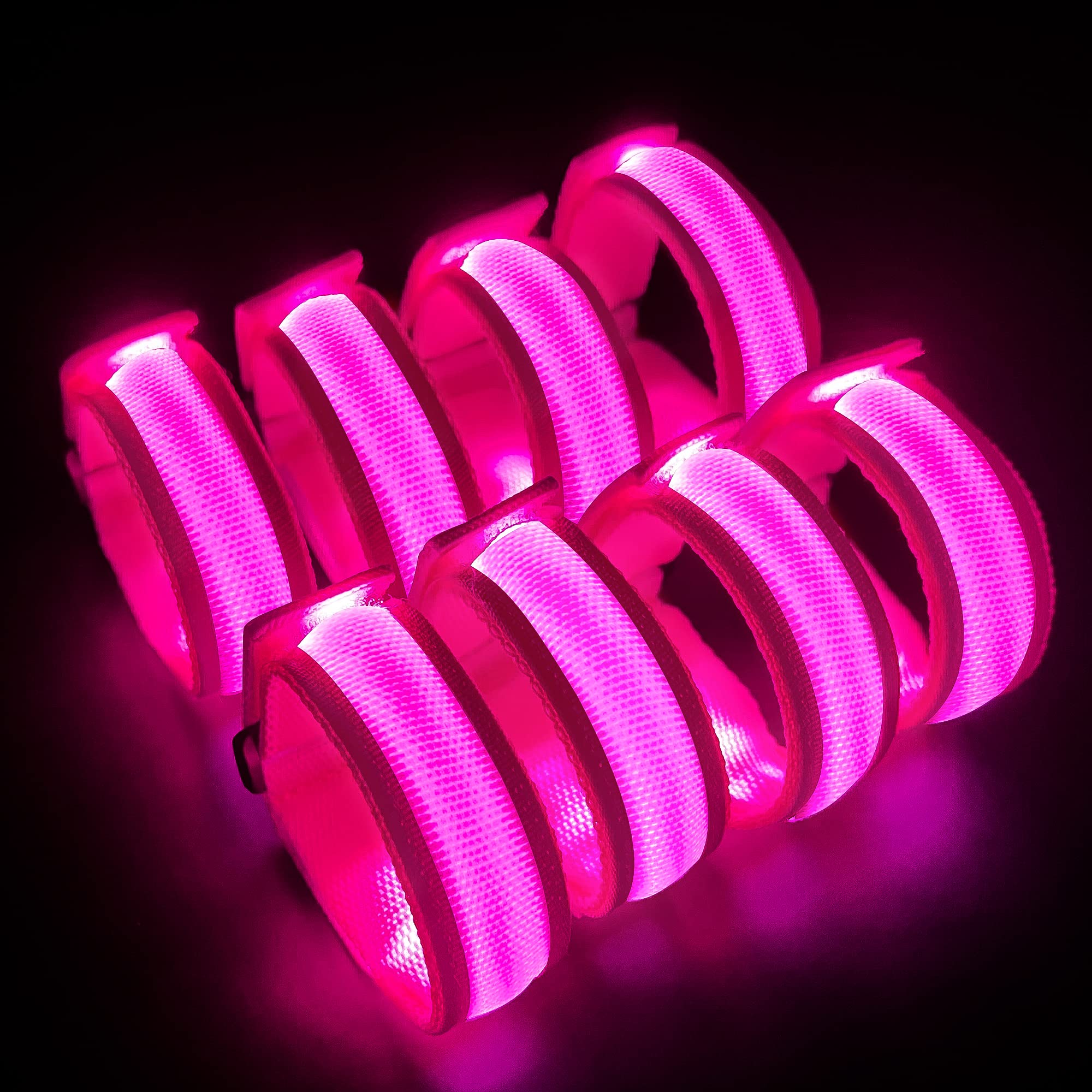 KIRALUMI 8 Pack Pink LED Light Up Bracelets, 3 Light Modes