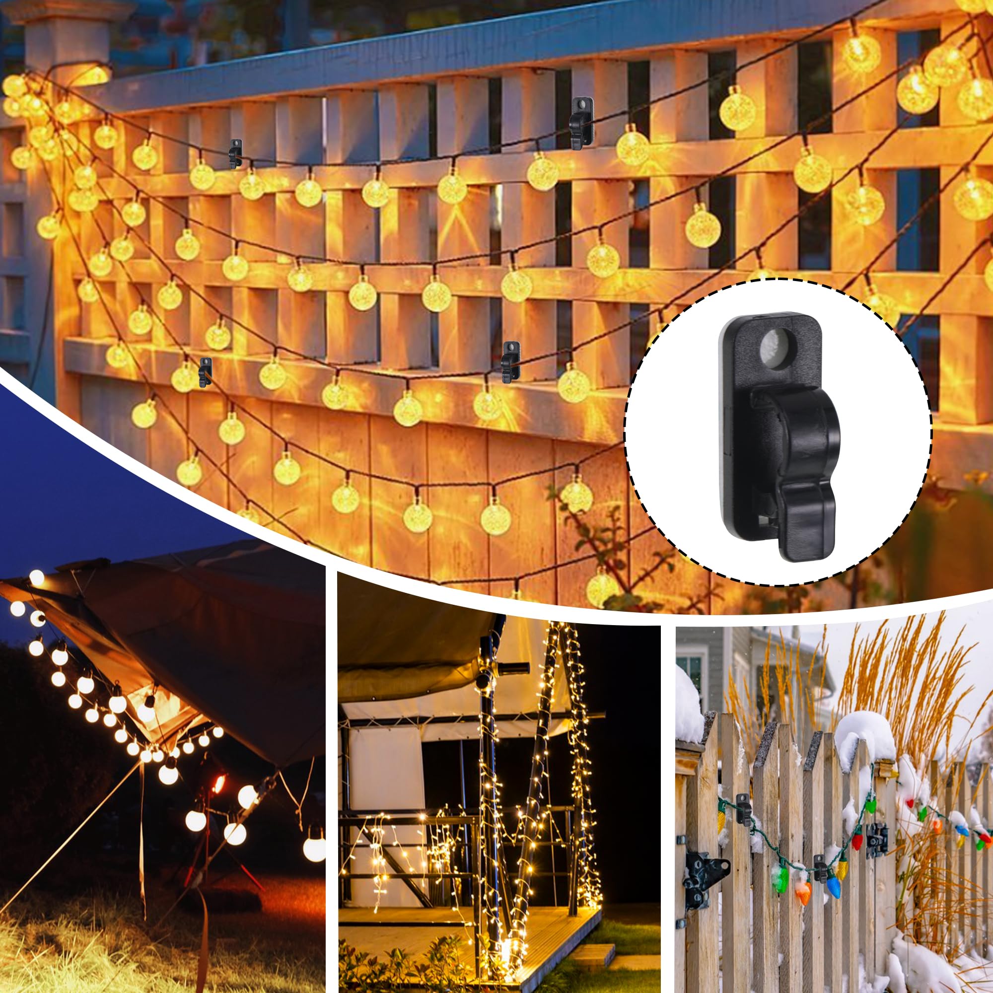 EUIOOVM 60Pcs Outdoor Hooks for Garden Lights Screw-in Hooks Outdoor String Light Clips Fence Hooks for Light Wire Hanging String Lights - Image 4