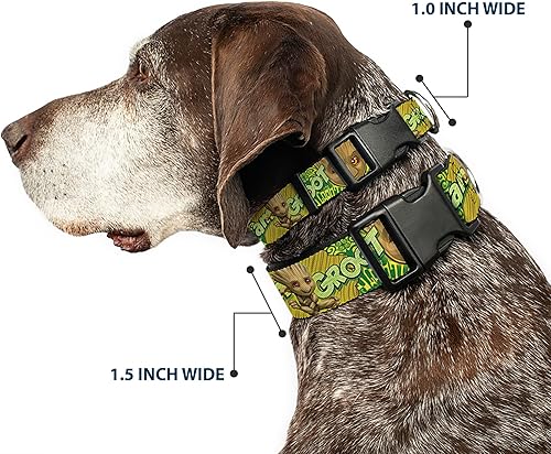 Miniatura 2 de Buckle-Down Collar de perro con clip de plástico para bebé, cara de Groot Pose I Am Groot Browns Greens Amarillos, 6 a 9 pulgadas de ancho de 0.5