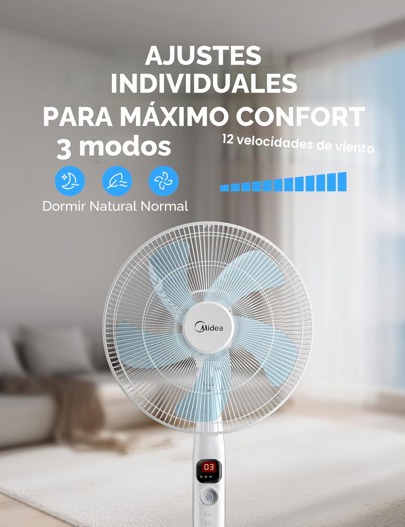 Midea FS40-16CR - Ventilador de pie con mando a distancia multifunción, extremadamente silencioso 27 dB