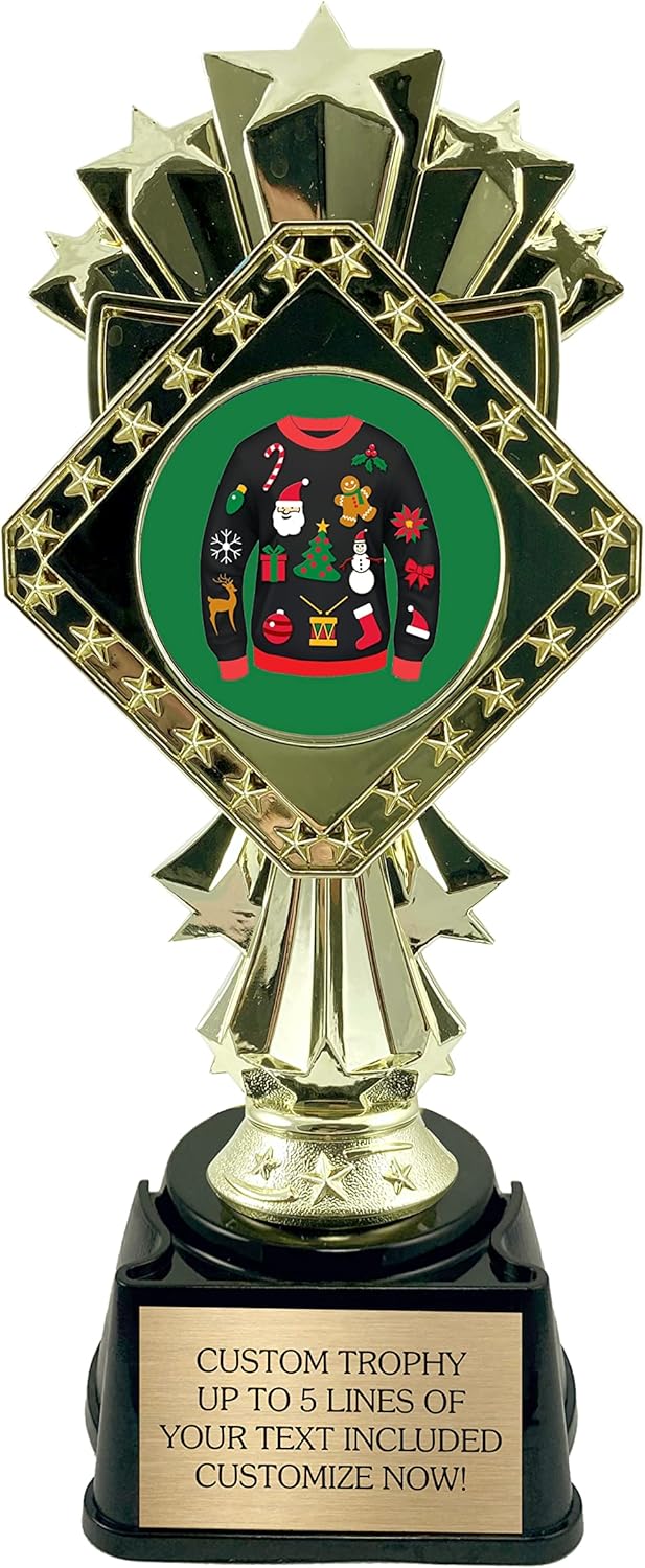 Christmas Trophy - Ugly Sweater 2025 Personalized Award for Christmas Party – Trophies and Gifts for Xmas Parties - Customized with Engraving - 9 Inches Tall - Customize Now!