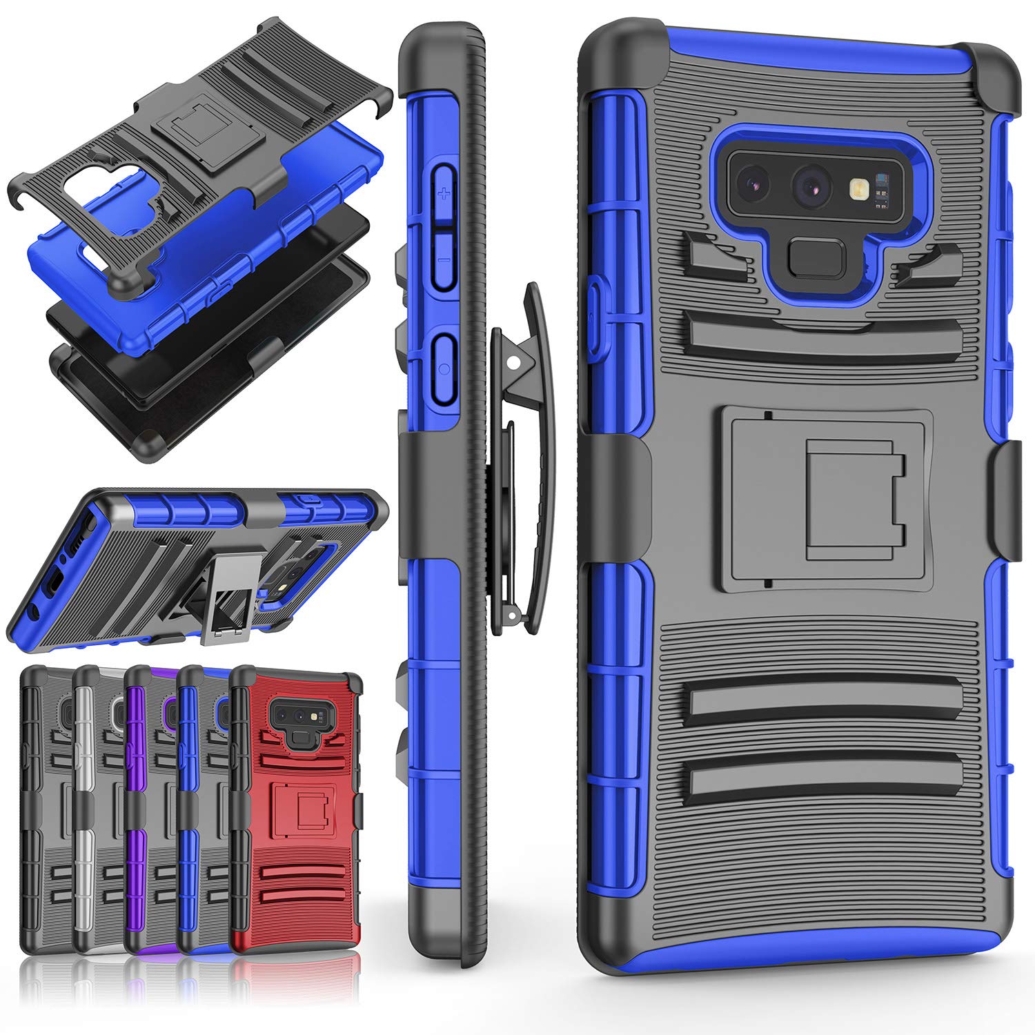 TILL Galaxy Note 9 Case, TILL [Knight Armor] Note 9 Heavy Duty Full-body Rugged Holster Resilient Armor Men Case [Belt Swivel Clip][Kickstand] 3 in 1 Combo Cover Shell for Samsung Galaxy Note 9 [Blue]