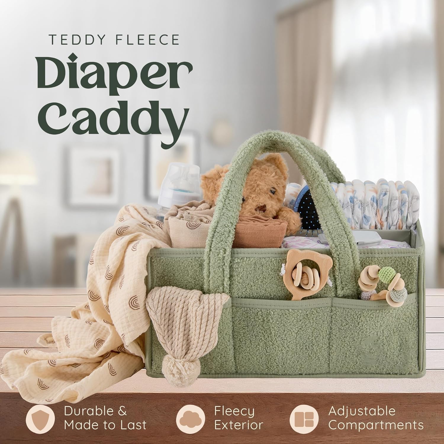 Panier Rangement Bébé, Rangement Table a Langer bebe, Rangement Lange Bebe avec Compartiments et Poignées, Cadeau Naissance, Coffret Bebe Naissance